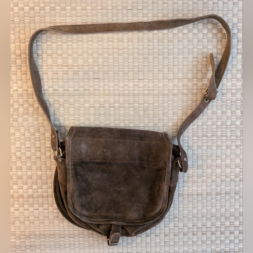 Vintage Safari Roughout Leather Shell Purse Brown Made in Spain - Picture 2 of 5